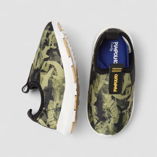 Slip On Infantil Pimpolho Calce Fácil Estampa Camuflada Verde