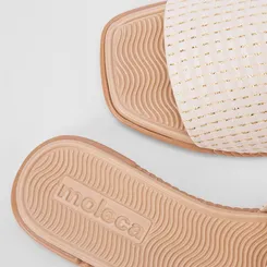 Rasteira Moleca Tira Larga Texturizada Brilho Off White