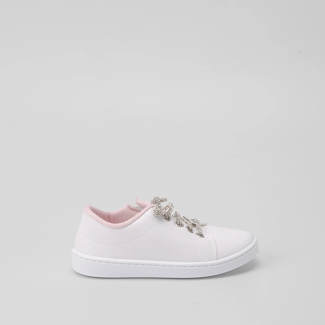 Tênis Infantil Molekinha Casual Zíper Cadarço Strass Branco