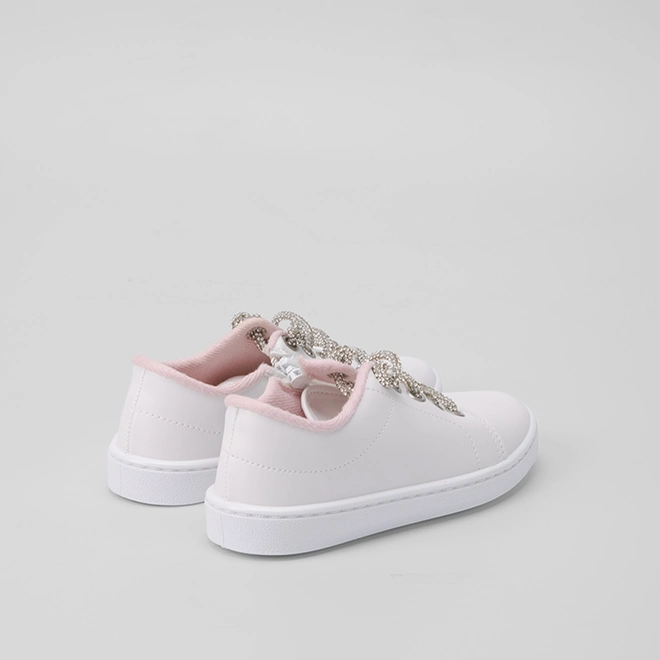 Tênis Infantil Molekinha Casual Zíper Cadarço Strass Branco