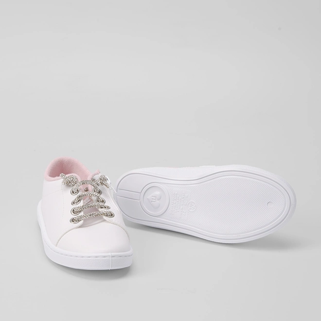 Tênis Infantil Molekinha Casual Zíper Cadarço Strass Branco