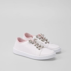 Tênis Infantil Molekinha Casual Zíper Cadarço Strass Branco