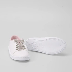Tênis Infantil Molekinha Casual Zíper Cadarço Strass Branco