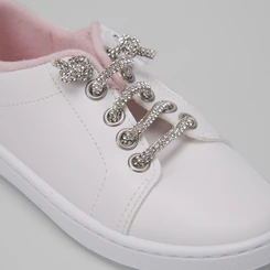 Tênis Infantil Molekinha Casual Zíper Cadarço Strass Branco