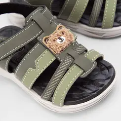 Sandália Infantil Molekinho Tiras Cruzadas Detalhe Urso Verde