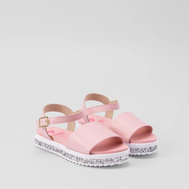 Sandália Infantil Molekinha Fun Flatform Glitter Metalizado Rosa
