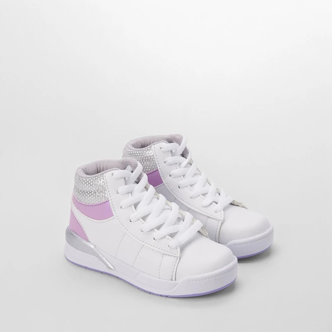 Tênis Infantil Gabrielinha Cano Alto Lilás & Branco