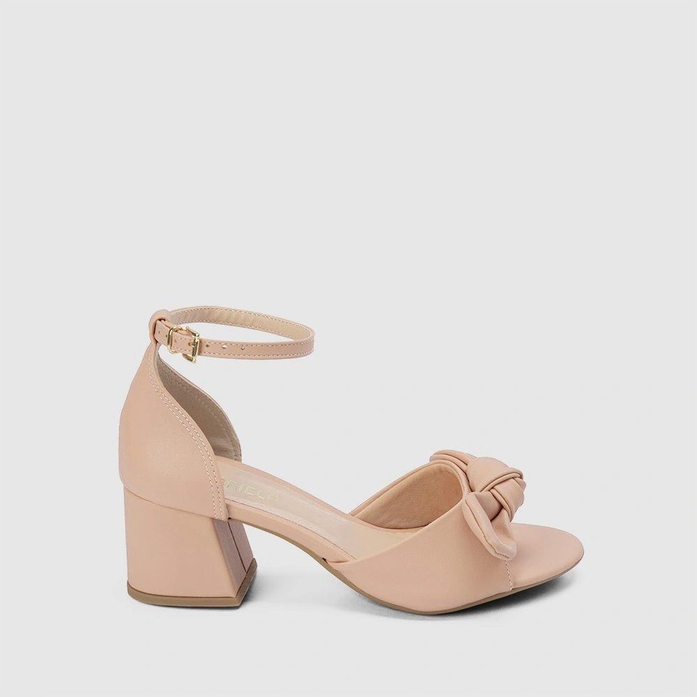 Sandália Gabriela Salto Geométrico Decote Laço Nude