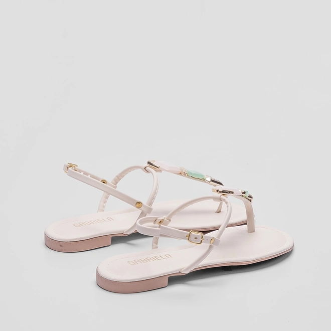 Sandália Rasteira Gabriela Detalhe Pedraria Off White