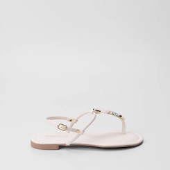 Sandália Rasteira Gabriela Detalhe Pedraria Off White