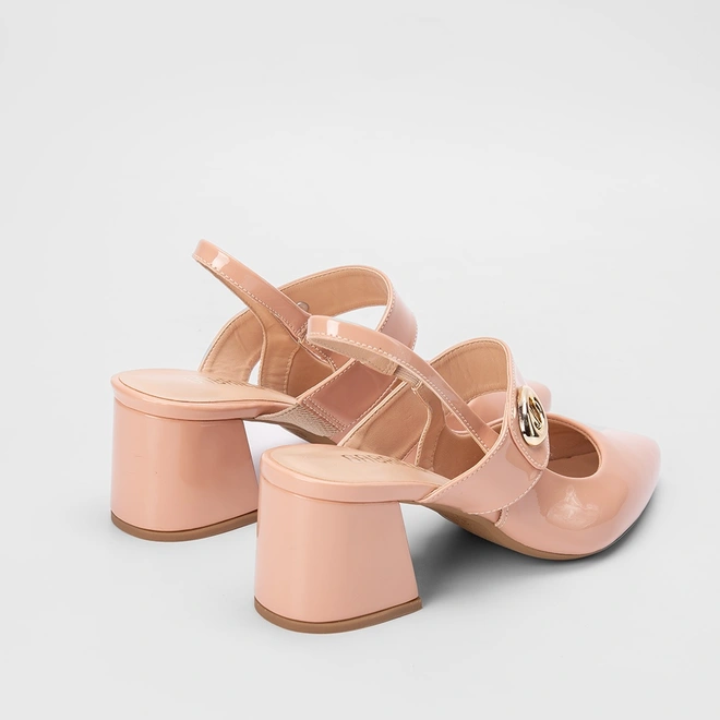 Scarpin Slingback Gabriela Verniz Salto Geométrico Nude