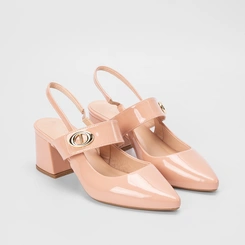 Scarpin Slingback Gabriela Verniz Salto Geométrico Nude