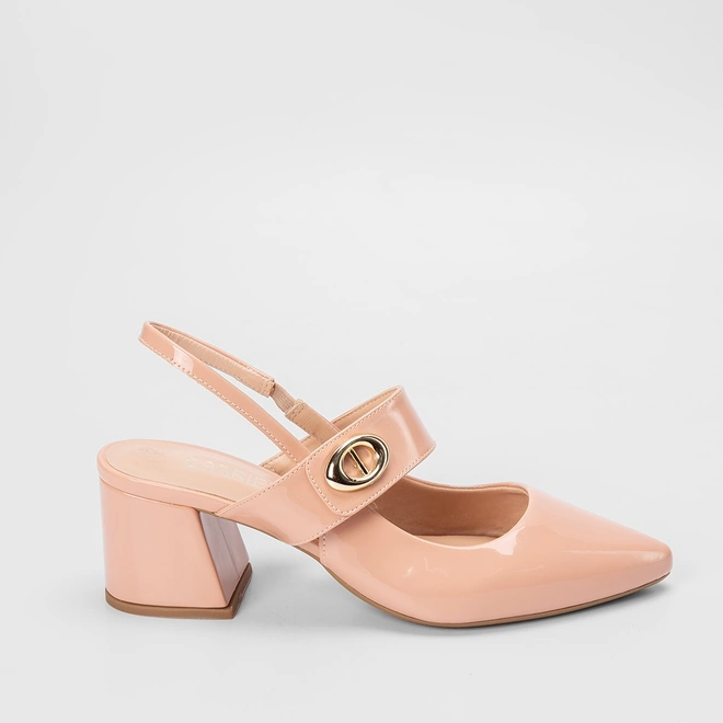 Scarpin Slingback Gabriela Verniz Salto Geométrico Nude