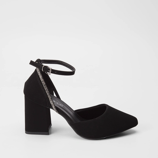Scarpin Feminino Penélope Tira Strass Nobuck Preto