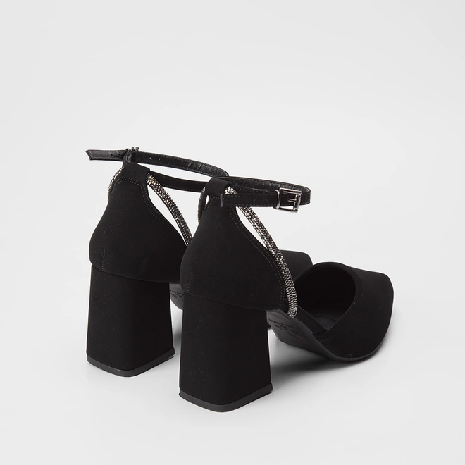 Scarpin Feminino Penélope Tira Strass Nobuck Preto