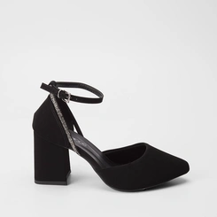 Scarpin Feminino Penélope Tira Strass Nobuck Preto