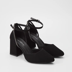 Scarpin Feminino Penélope Tira Strass Nobuck Preto