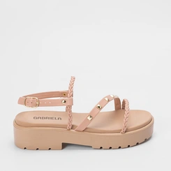 Sandália Gabriela Flatform Tratorada Detalhe Tachas Nude