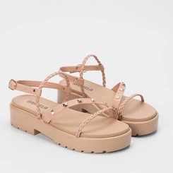 Sandália Gabriela Flatform Tratorada Detalhe Tachas Nude