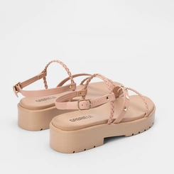 Sandália Gabriela Flatform Tratorada Detalhe Tachas Nude