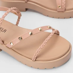 Sandália Gabriela Flatform Tratorada Detalhe Tachas Nude