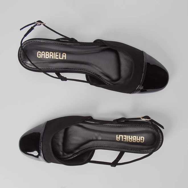 Scarpin Slingback Gabriela Recorte Nobuck Preto