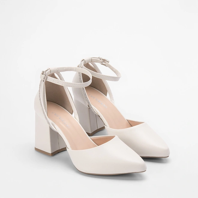 Scarpin Feminino Penélope Tira Strass Off White