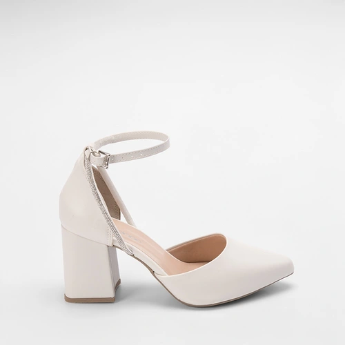 Scarpin Penélope Tira Strass Off White