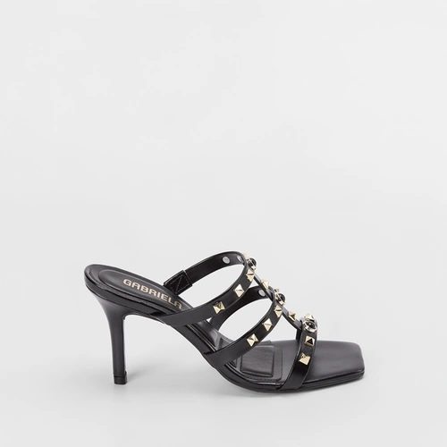 Tamanco Gabriela Salto Fino Tachas Preto