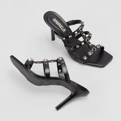 Tamanco Gabriela Salto Fino Tachas Preto
