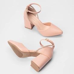 Scarpin Feminino Penélope Tira Strass Nude