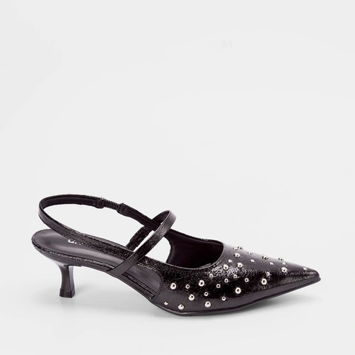Scarpin Slingback Gabriela Salto Fino Rebite Preto
