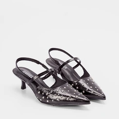 Scarpin Slingback Gabriela Salto Fino Rebite Preto