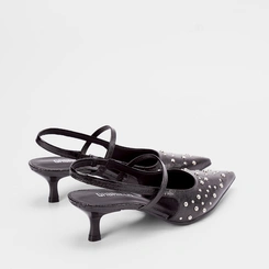 Scarpin Slingback Gabriela Salto Fino Rebite Preto