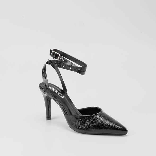 Scarpin Slingback Gabriela Tiras Cruzadas Rebite Preto