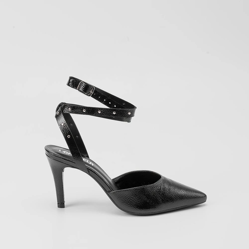 Scarpin Slingback Gabriela Tiras Cruzadas Rebite Preto