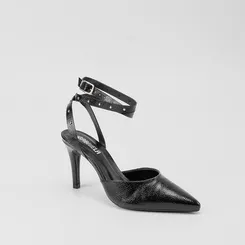 Scarpin Slingback Gabriela Tiras Cruzadas Rebite Preto