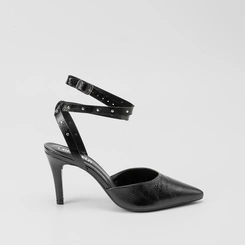 Scarpin Slingback Gabriela Tiras Cruzadas Rebite Preto
