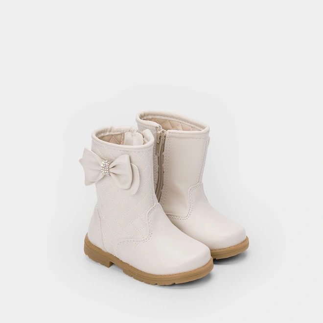 Bota Montaria Bebê Gabrielinha Laço Strass Matelassê Off White