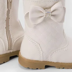 Bota Montaria Bebê Gabrielinha Laço Strass Matelassê Off White