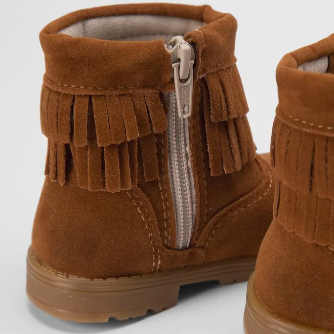 Bota Bebê Gabrielinha Country Texana Franjinha Camurça Caramelo
