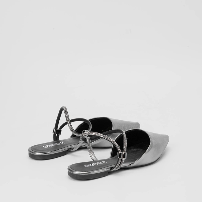 Sapatilha Slingback Gabriela Tira Strass Grafite