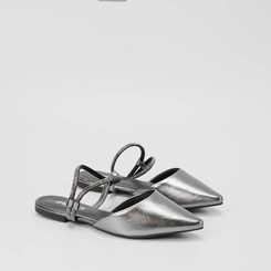 Sapatilha Slingback Gabriela Tira Strass Grafite