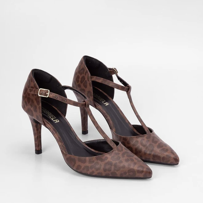 Scarpin Gabriela Salto Alto Fino Detalhe Tira Onça