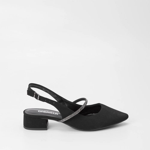 Scarpin Slingback Gabriela Detalhe Tira Strass Preto