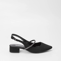 Scarpin Slingback Feminino Gabriela Nobuck Detalhe Tira Strass Preto