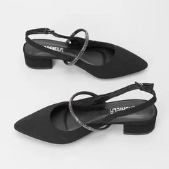Scarpin Slingback Feminino Gabriela Nobuck Detalhe Tira Strass Preto