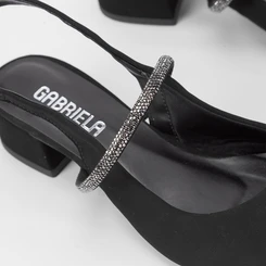 Scarpin Slingback Feminino Gabriela Nobuck Detalhe Tira Strass Preto