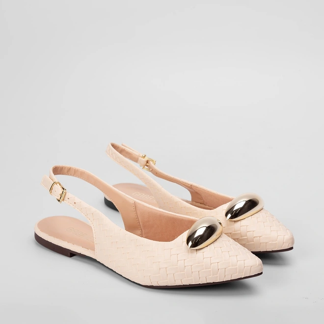 Sapatilha Slingback Gabriela Enfeite Bold Off White