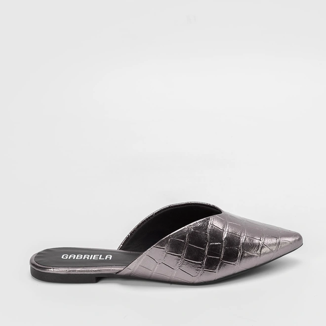 Mule Gabriela Decote Croco Grafite